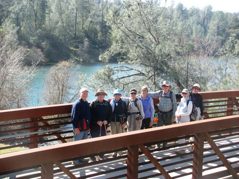 Hiking group on bridge
